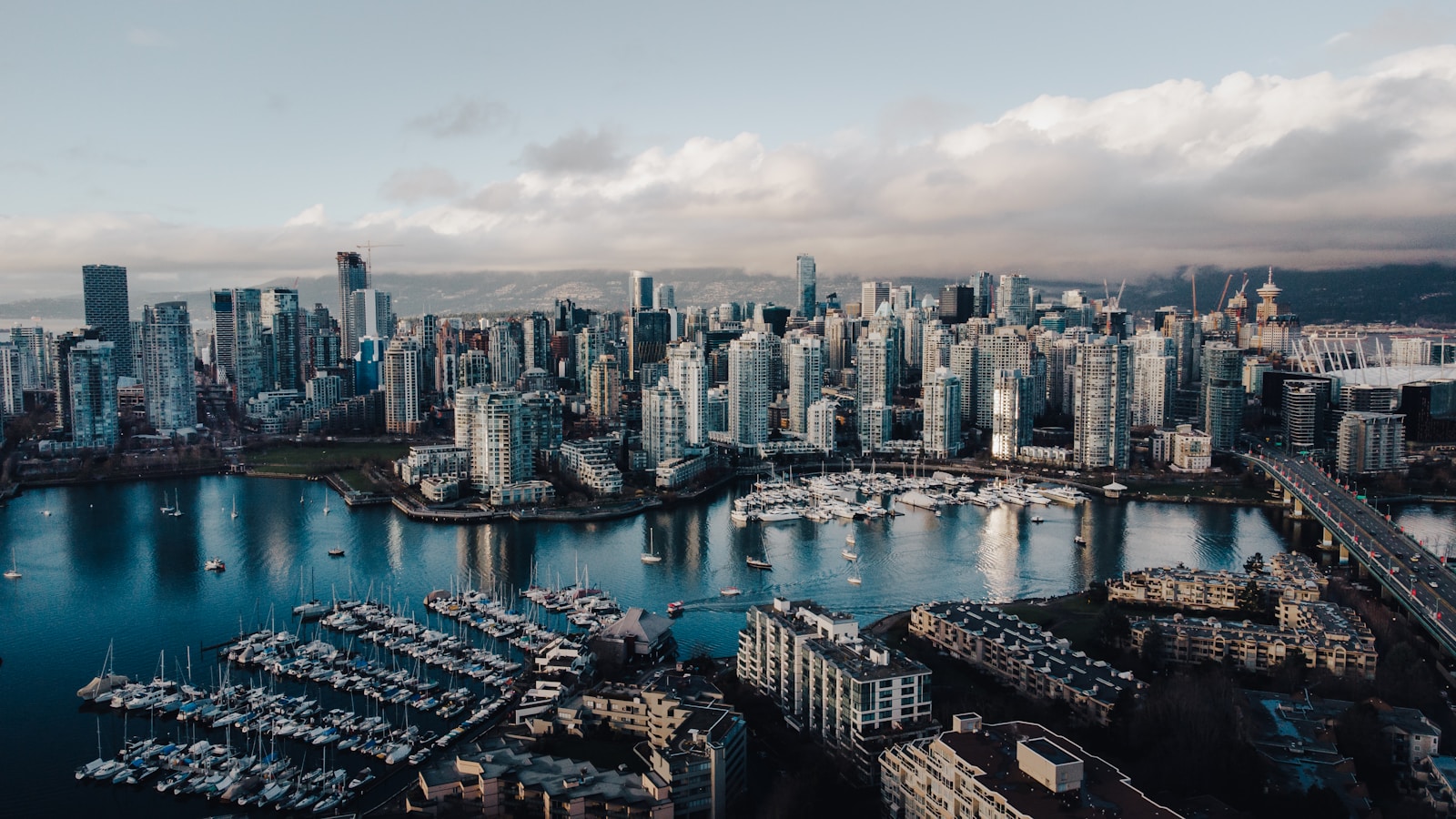 Vancouver skyline with mountains and ocean